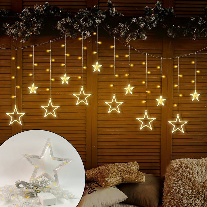 3385 12 Stars Led Curtain String Lights With 8 Flashing Modes For Home Decoration Diwali  Wedding Led Christmas Light Indoor And Outdoor Light Festival Decoration  (Warm White) - Trendex