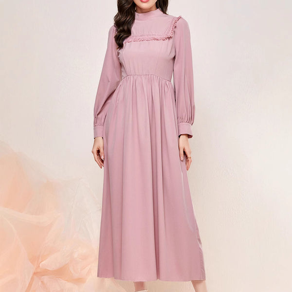 Tassel Stitching Mid-waist Stand Collar Fashion Elegant Dress - Trendex