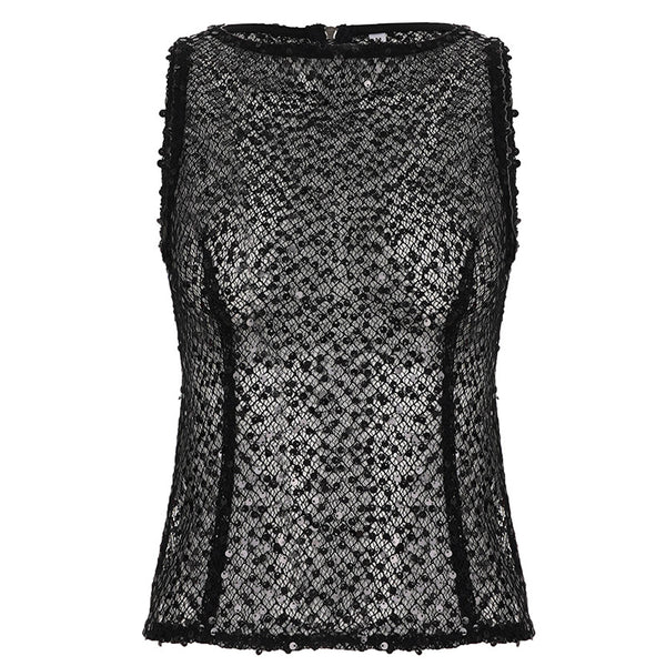 European And American Style Sexy Hot Girl Fashionable Sequins Sleeveless Top - Trendex