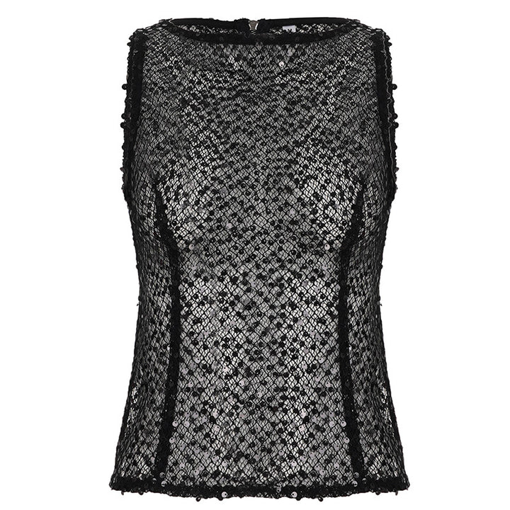 European And American Style Sexy Hot Girl Fashionable Sequins Sleeveless Top - Trendex