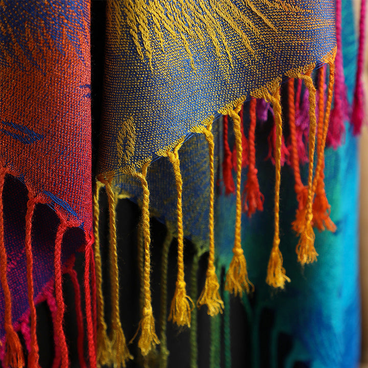 Color Jacquard Talma Long Ladies Tassel Feather - Trendex
