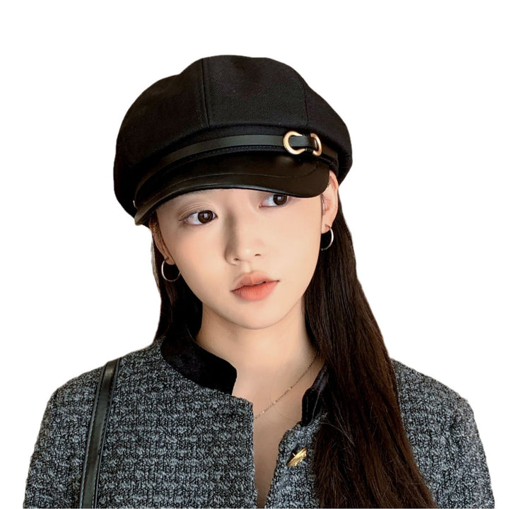 Casual Face-showing Small Peak Cap Octagonal Cap Leather Brim Hat With Buckle - Trendex