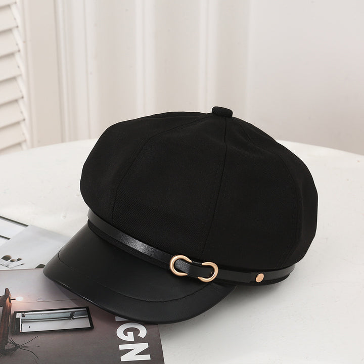 Casual Face-showing Small Peak Cap Octagonal Cap Leather Brim Hat With Buckle - Trendex