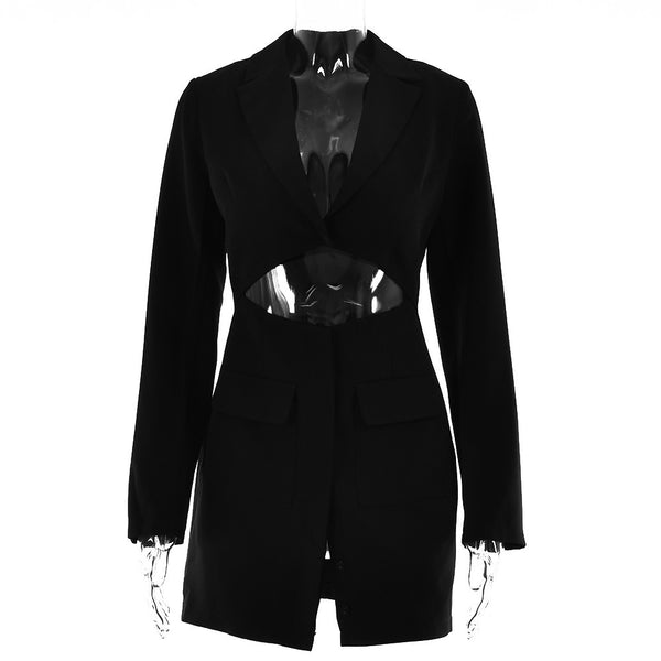 Blazer Dress Women Notched Collar Hollow Out Buttons Jacket - Trendex