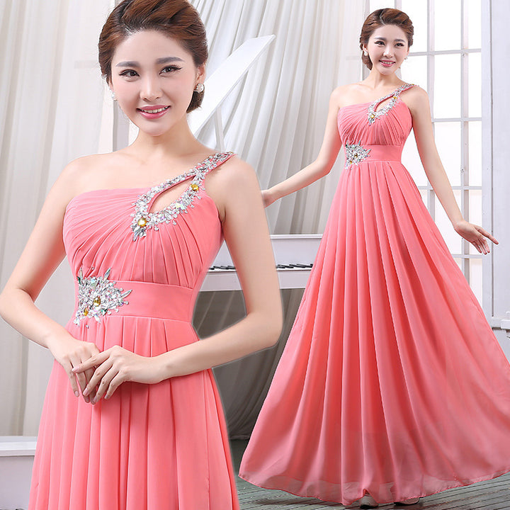 Evening dress one-shoulder dinner banquet long banquet - Trendex