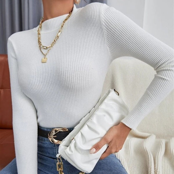 Autumn And Winter Thin Half Turtleneck Slim Fit Sweater Women - Trendex