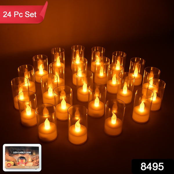 Flameless Candles With Transparent Plastic Covers Set Of 24 Pcs Led - Trendex