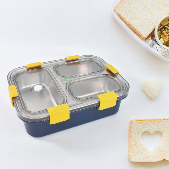 3 Compartment Transparent Stainless Steel Lunch Box For Kids - Trendex
