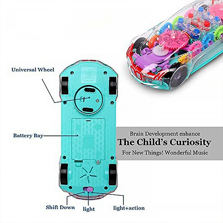 17793 Automatic 360 Degree Rotating Transparent Gear Concept Car With Musical And 3d Flashing Lights Toy For Kids Boys  Girls (Multicolor  Battery Not Included) - Trendex