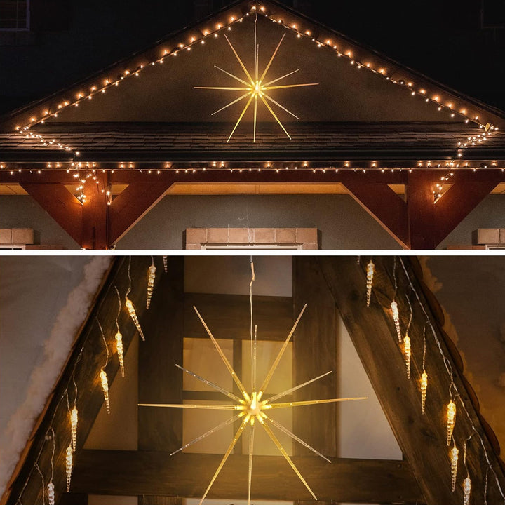 3d Gold Star Hanging Decoration Star Acrylic Look  Hanging Luminous Star For Windows Home Garden Festive Embellishments For Holiday Parties Weddings Birthday Home Decoration ( Big  Medium Small ) - Trendex