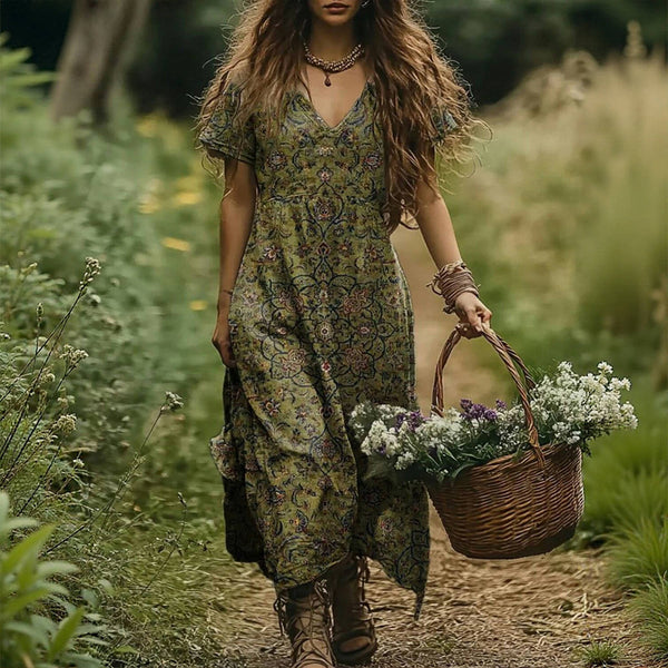 All Match Bohemian V-neck Dress - Trendex