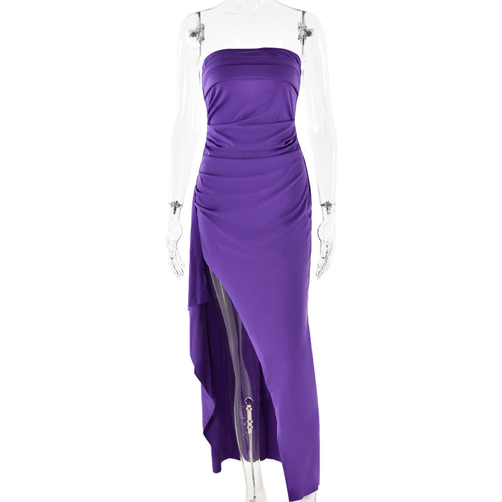 Evening Gown Women's One Neck Strapless Dress Fashionable And Sexy Backless High Slit Long Dress - Trendex