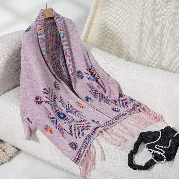Women's Pop Geometric Jacquard Ethnic Style Tassel Shawl - Trendex