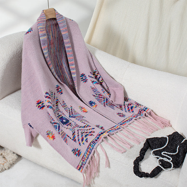 Women's Pop Geometric Jacquard Ethnic Style Tassel Shawl - Trendex