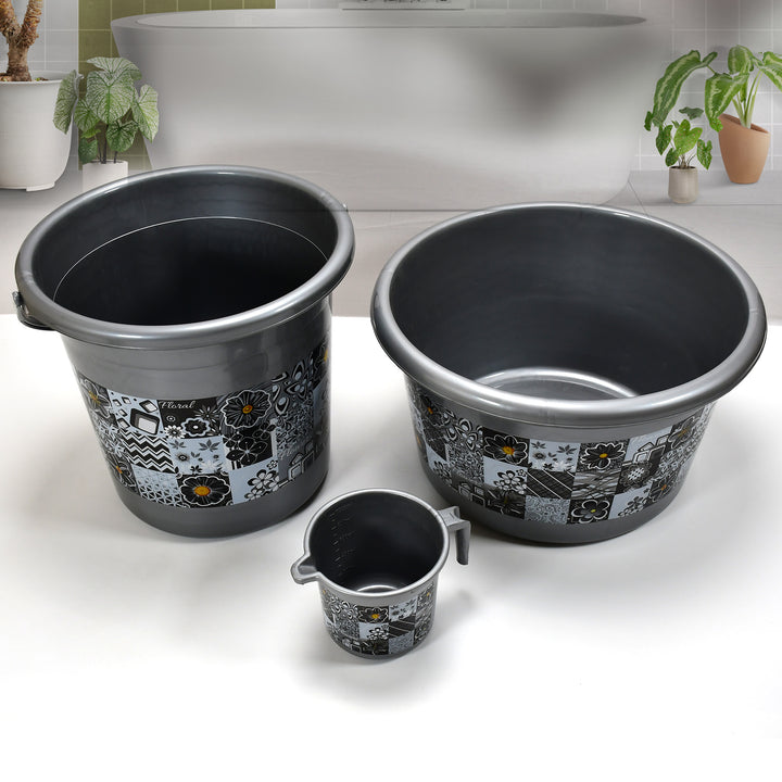 4050 Large Capacity Plastic Bathroom Set Of 7pieces (1pc Big Tub 1pc Bucket1pc Dustbin 1pc Mug 1pc Soap Case 1pc Dustpan 1pc Stool) - Trendex