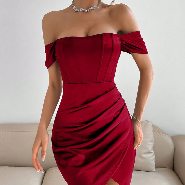 Off-shoulder Collar Spring Women's Mid-length Dress - Trendex