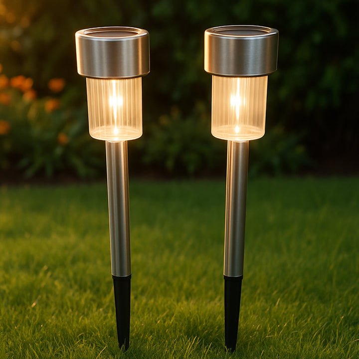 Solar-powered Stainless Steel Garden Pathway Lights 31x4 Cm (2 Pc) - Trendex
