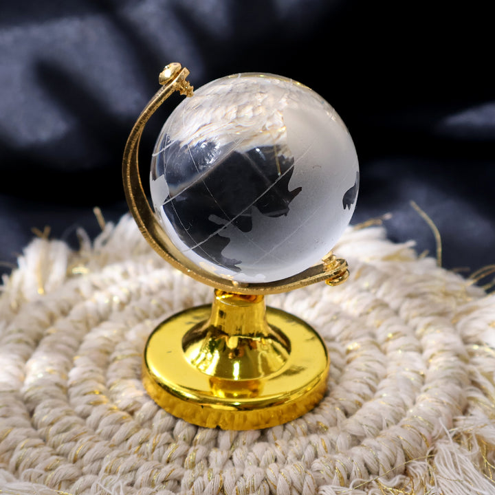 Small Crystal Globe Table Showpiece With Golden Stand (1 Pc) - Trendex