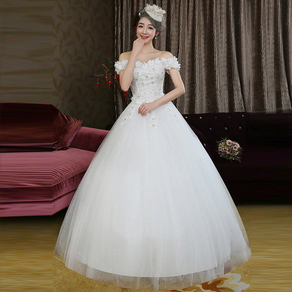 Fashion bride Korean word shoulder thin flowers wedding dress wedding knot new wholesale H82 - Trendex
