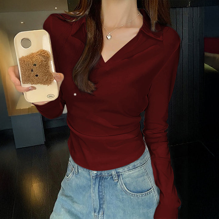 Women's Long Sleeve V-neck Shirt Women's Clothing - Trendex