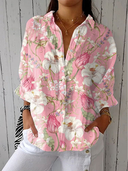 Women's Creative Fashion 3D Printing Lapel Casual Shirt - Trendex