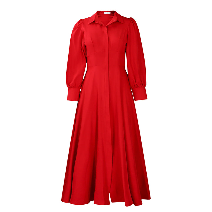 Women's Elegant Long Sleeve Big Hem Shirt Solid Color Dress - Trendex
