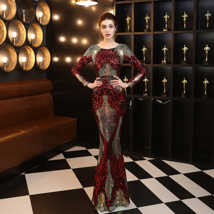Fashion Stitching Mopping Long Sequin Dress - Trendex