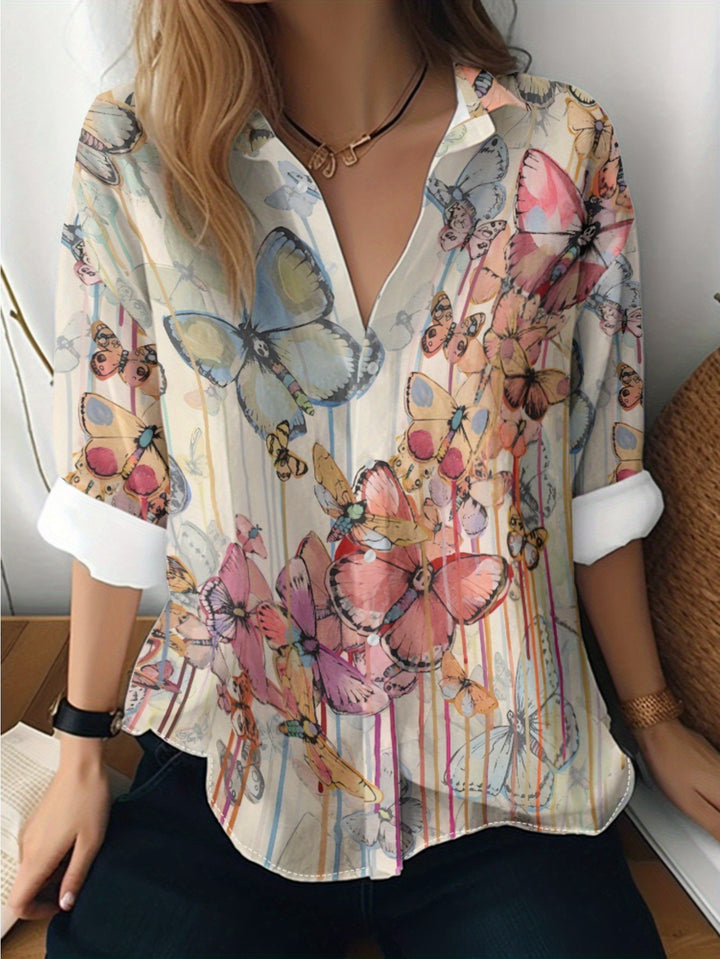 Women's 3D Printed Floral Pattern Long-sleeved Shirt - Trendex