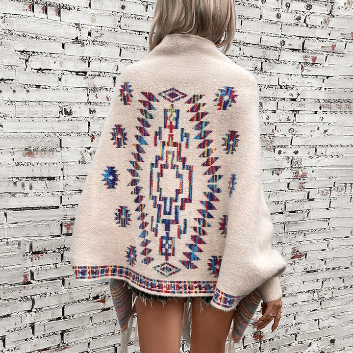 Women's Pop Geometric Jacquard Ethnic Style Tassel Shawl - Trendex