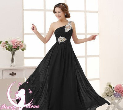 Evening dress one-shoulder dinner banquet long banquet - Trendex