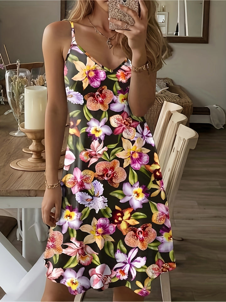Printed Casual Vacation Spaghetti Straps Dress - Trendex
