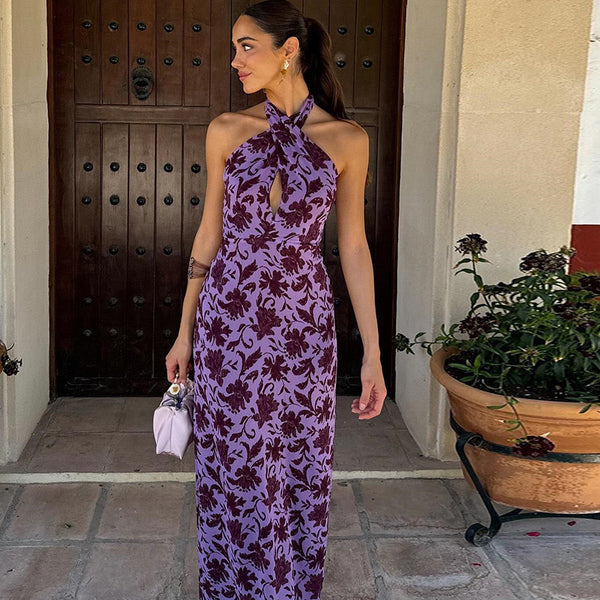 Slimming Dress Halter Off-the-shoulder Floral - Trendex