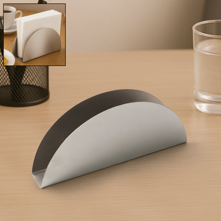 Stainless Steel Half-moon Shaped Tissue Paper Napkin Holder Stand (1 Pc) - Trendex