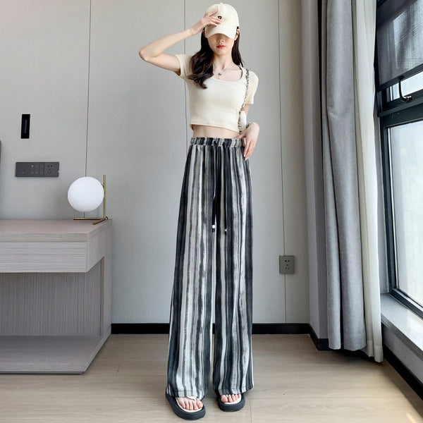 Tie-dyed Ink Painting Elastic High Waist Loose Casual Pants - Trendex