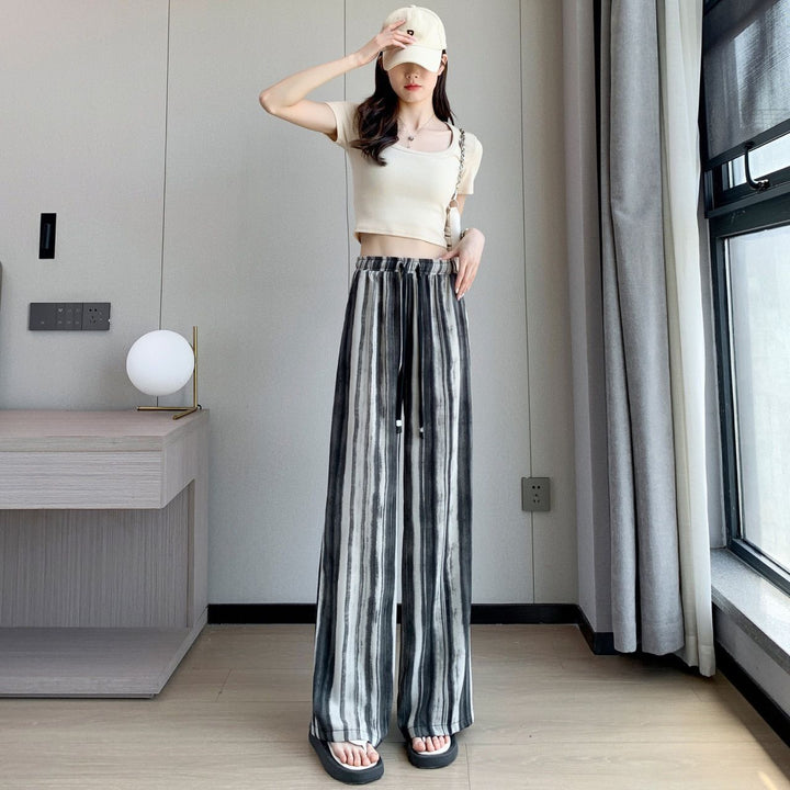 Tie-dyed Ink Painting Elastic High Waist Loose Casual Pants - Trendex