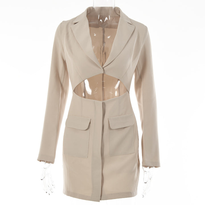 Blazer Dress Women Notched Collar Hollow Out Buttons Jacket - Trendex