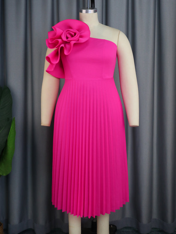 Shoulder Diagonal Collar Pleated Skirt - Trendex