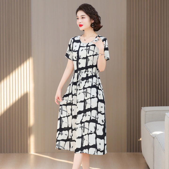 Fashion Cotton Silk Elegant Floral Small Slim Dress - Trendex