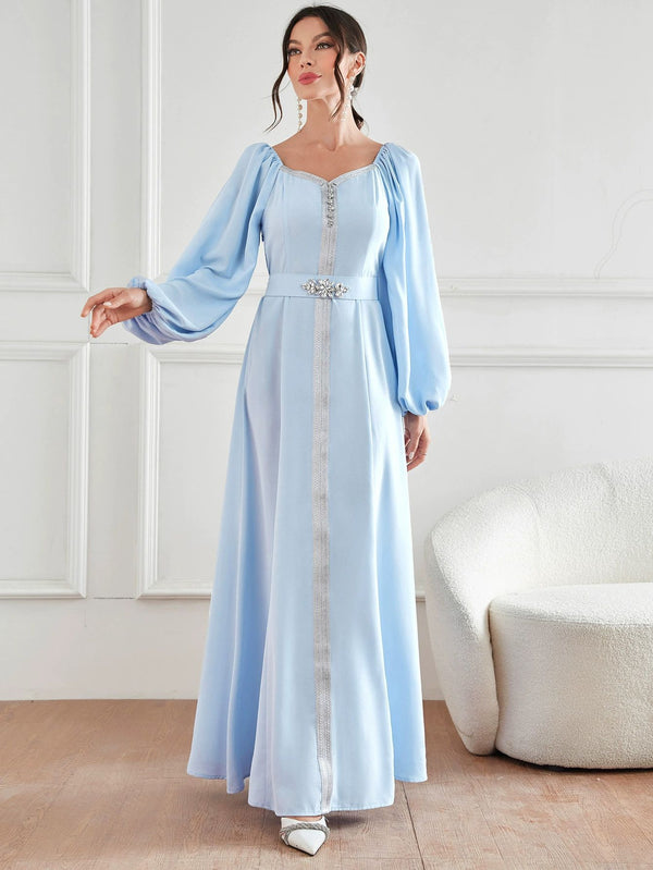 Elegant High Waist Rhinestone Women's Dress - Trendex