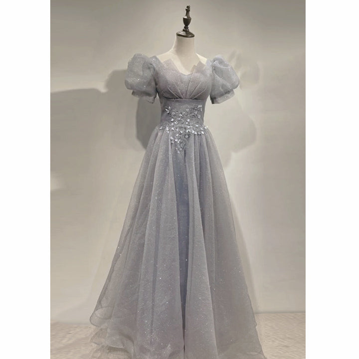 HOOR Women Luxury Puff Sleeve Backless Shiny Prom Gown - Trendex