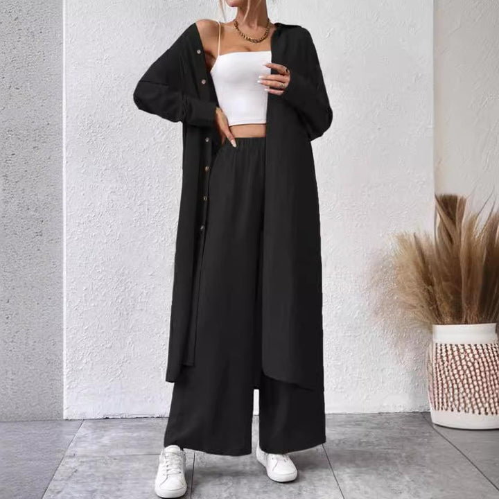 Plus Size Loose Long Shirt Wide Leg Pants Two-piece Set - Trendex