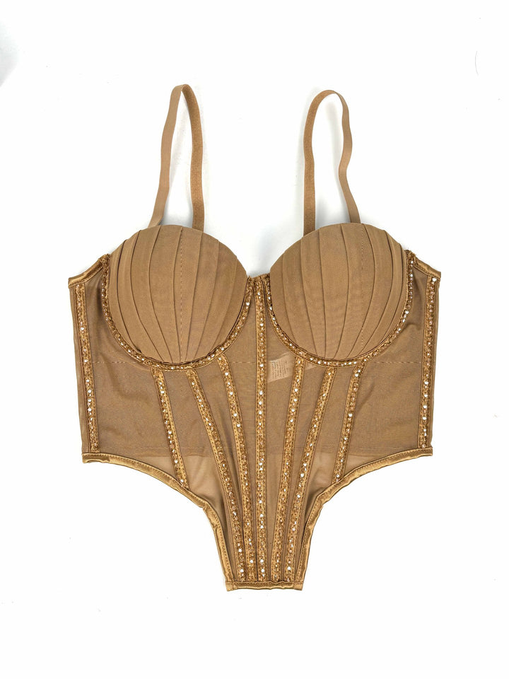 Sexy Mesh With Braces And Breast Pad Can Be Worn Outside Rhinestone Fishbone Plastic Bra - Trendex