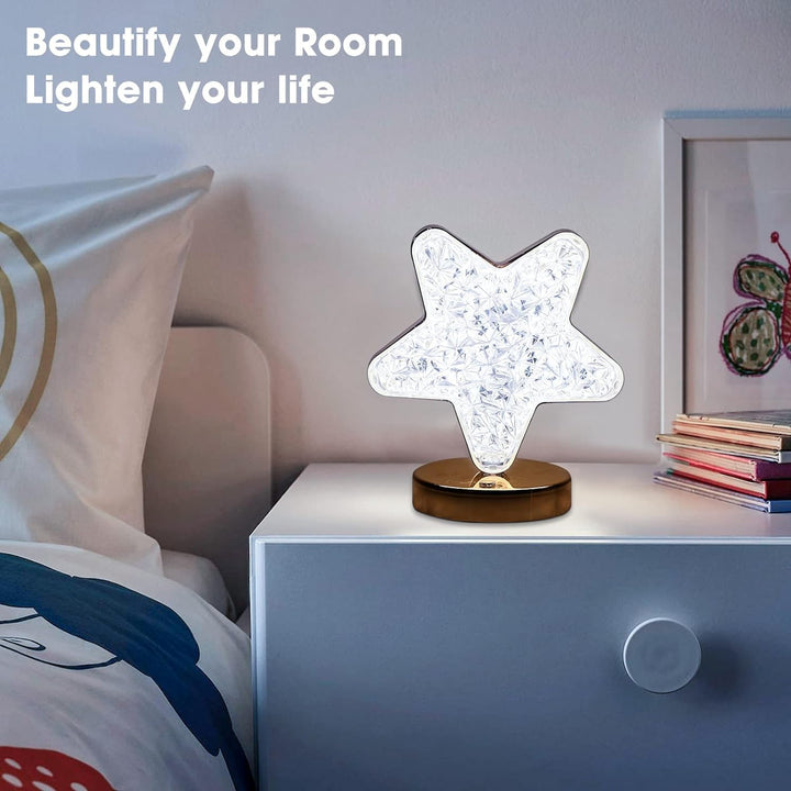 12571 Star Shape Crystal Diamond Lamp Cordless Luxury Lamp With Usb Rechargeable 3-way Dimmable  Touch Control Decorative Nightstand Lamp For Bedroom Living Room Party Restaurant Decor (1 Pc ) - Trendex
