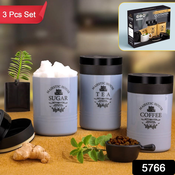 5766 Accurate Seal Tea Sugar Coffee Container - 3 Pcs Plastic Damru Shaped Tea Coffee Sugar Canisters Jar New Airtight Food Seal Containers For Salt Dry Fruit Grocery Multicolor (3 Pcs Set) - Trendex