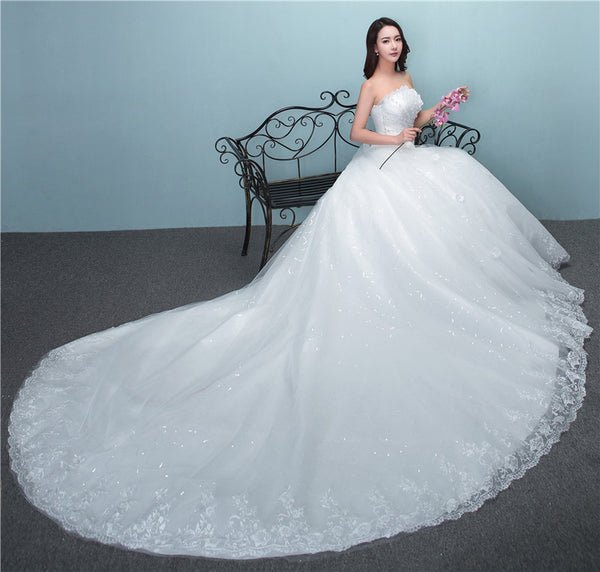 Aliexpress wedding bride wedding dress new large tail size wedding dress factory wholesale TH52 - Trendex