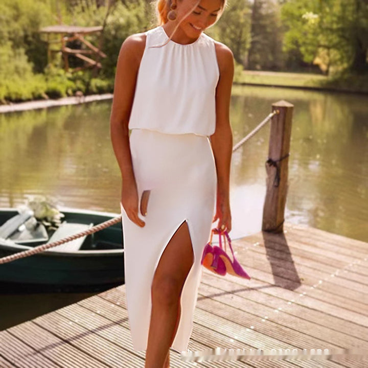 Women's Pleated Decoration Midi Skirt Dress - Trendex