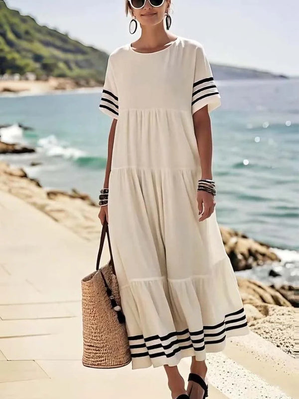 Women's Striped Temperament Leisure Round Neck Loose Dress - Trendex