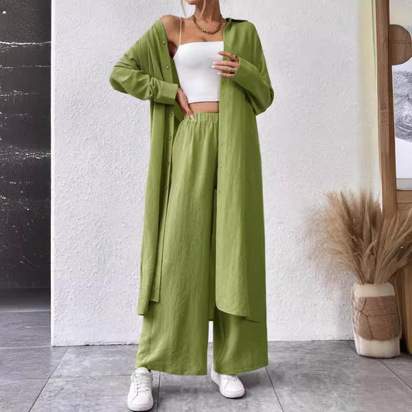 Plus Size Loose Long Shirt Wide Leg Pants Two-piece Set - Trendex