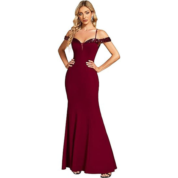 Women's Clothing Off-neck Sling Evening Long Dress - Trendex