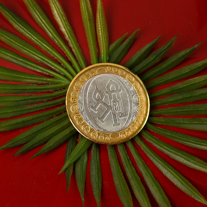 Premium Gold  Silver Dual-tone Religious Coin With Lakshmi Ganesh Design - Trendex
